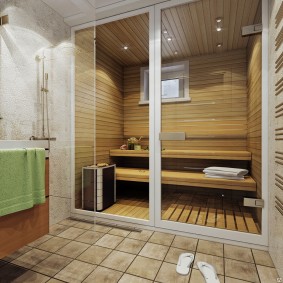 Glazen draaideur in compacte sauna