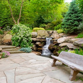 Garden waterfall made of natural stones