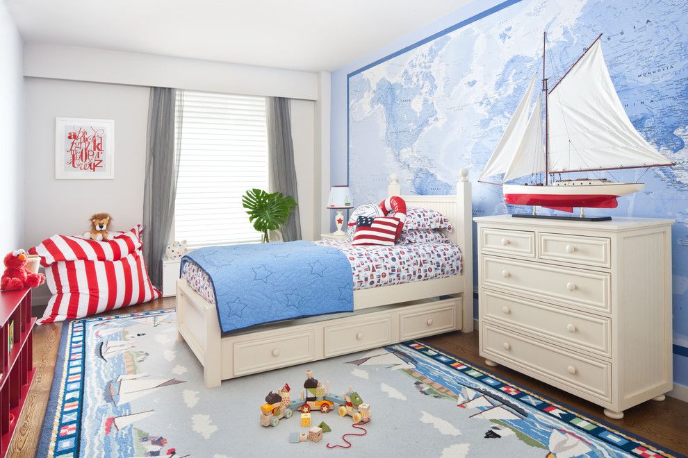 Designul camerei pentru copii în tonuri de albastru.