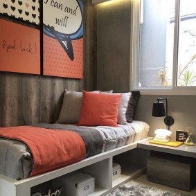 Children's bed with shelves for storage