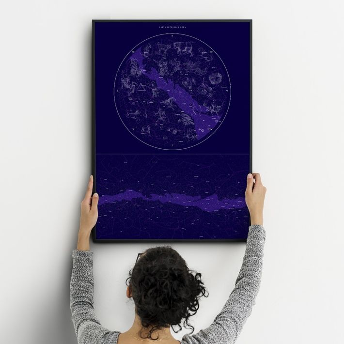 Stylish poster on the theme of space in a teenager's room