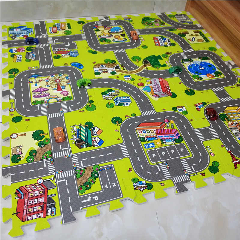 Tapis pour enfants de puzzles avec routes