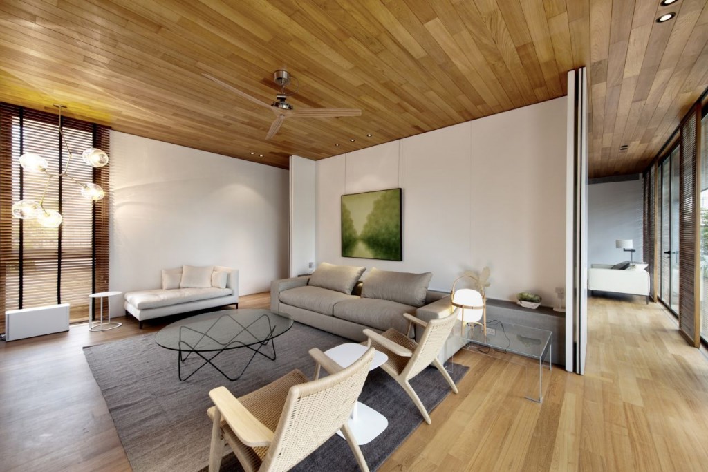 Minimalism in the interior of a house made of wood