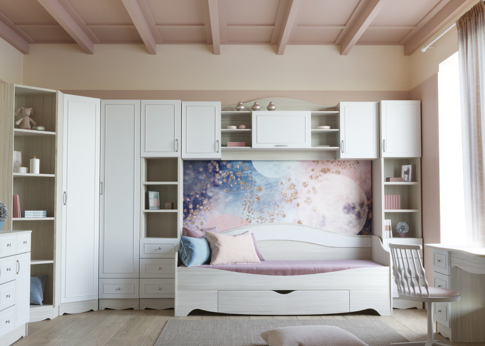 Mobilier modulaire à l'intérieur d'une chambre pour une fille