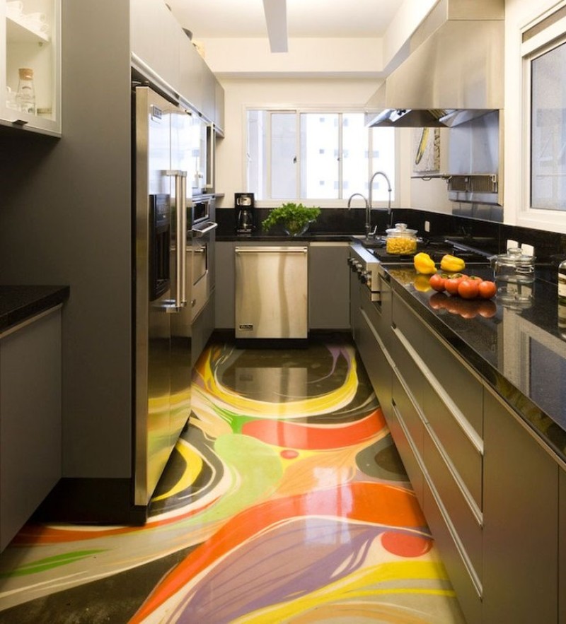 רצפה מוארת במטבח בסגנון מודרני