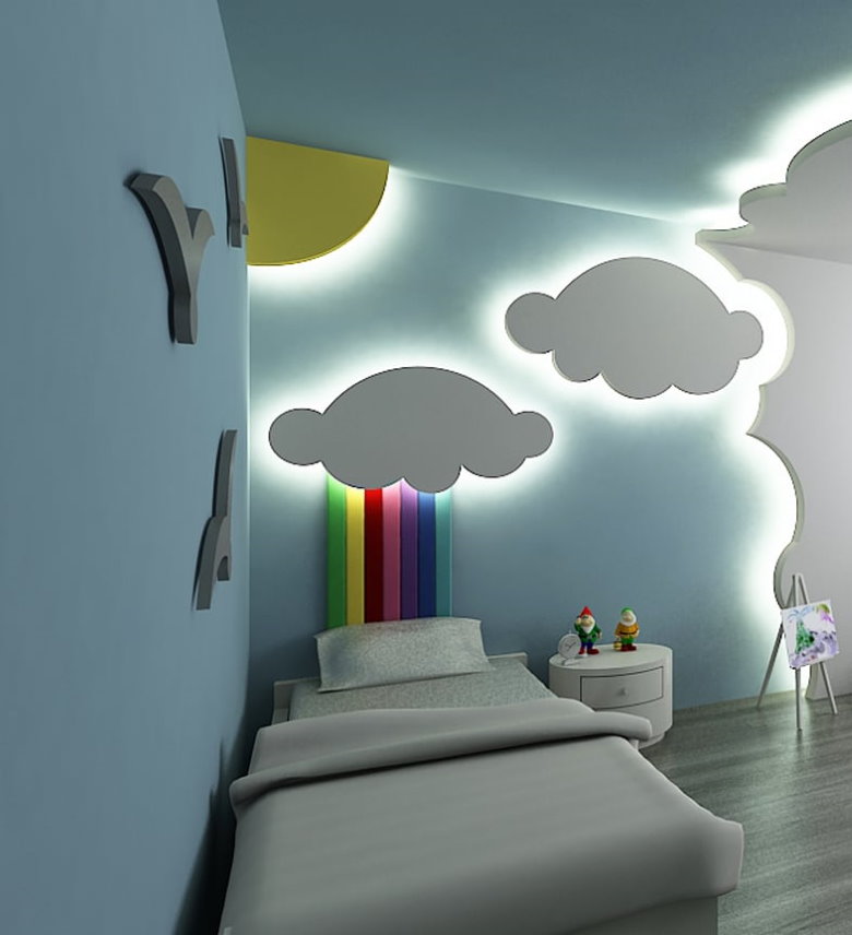 Backlit wolken in een kinderkamer