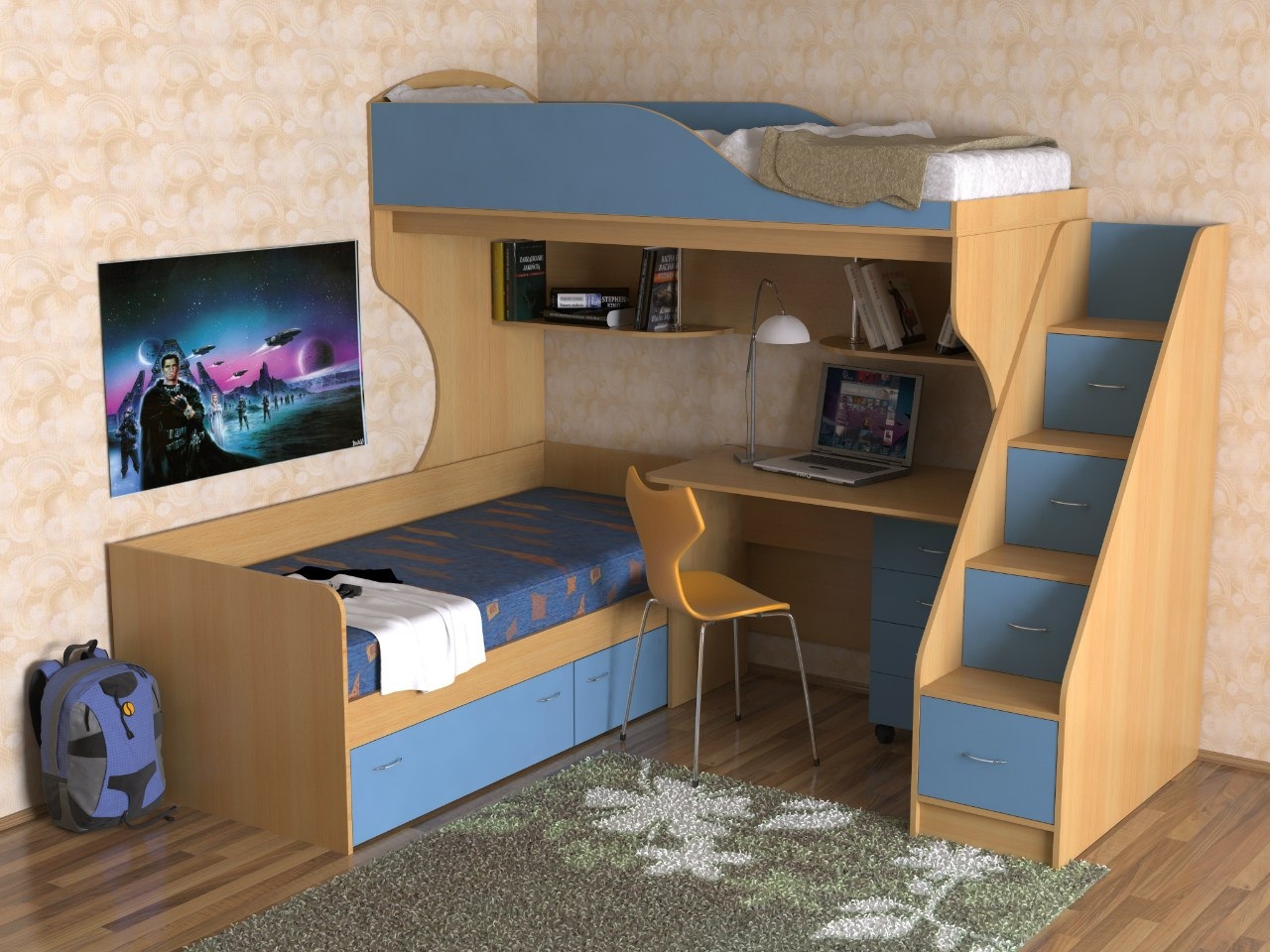 conception d'un coin enfants avec bureau et couchage