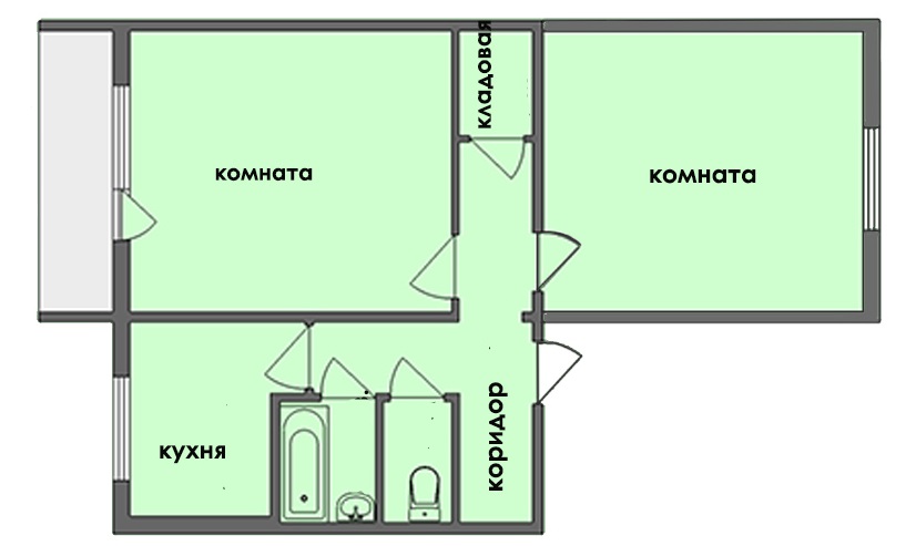 Indeling van een tweekamerappartement Brezhnevka met een oppervlakte van 70 m²