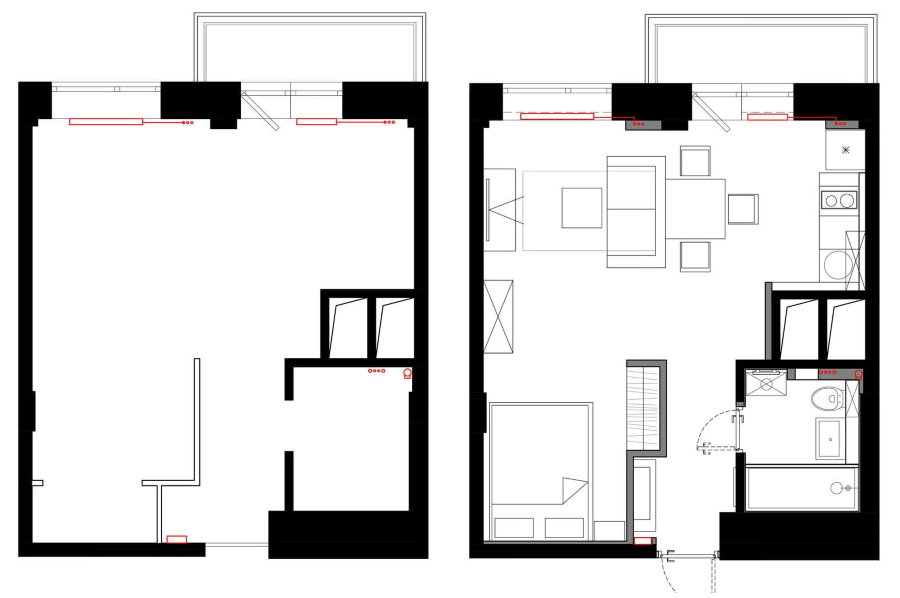 Studijos tipo apartamentų su nedideliu plotu išdėstymas