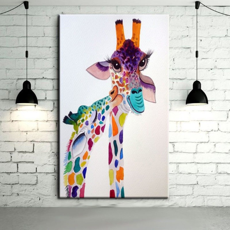 Desen în acuarelă a unei girafe pe un poster pentru copii