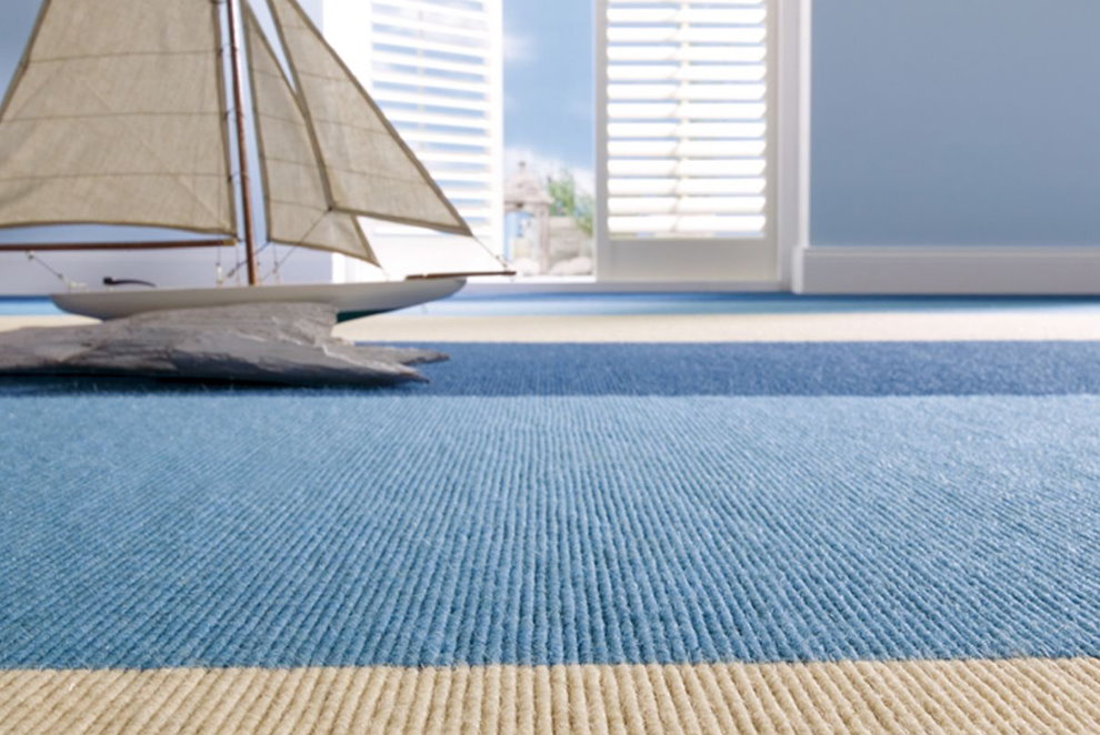 Blue and blue stripes on the carpet in the nursery