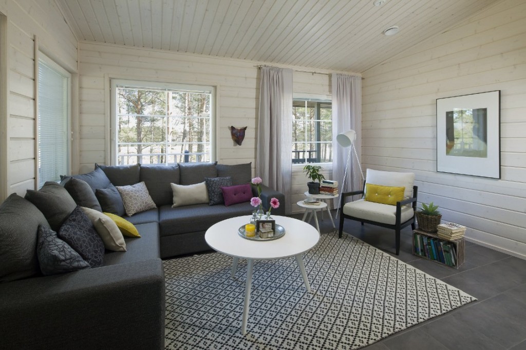Scandinavian style wooden house living room