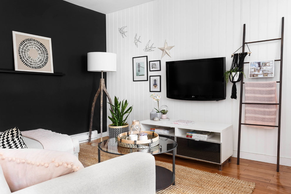 Thiết kế màu đen và trắng của một căn phòng trong một căn hộ