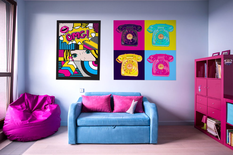 Bright posters in the girl's room