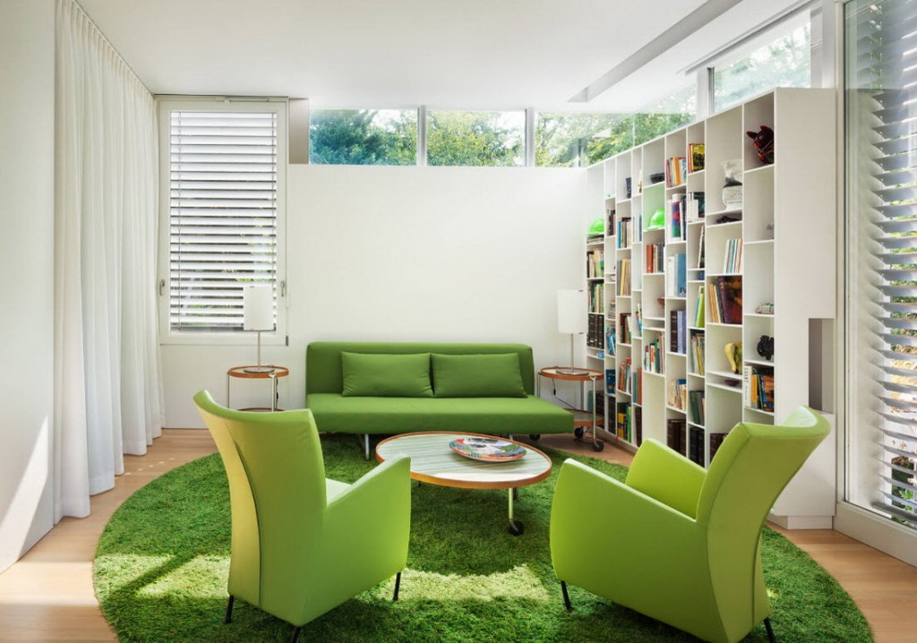 Zöld bútorok egy modern nappali