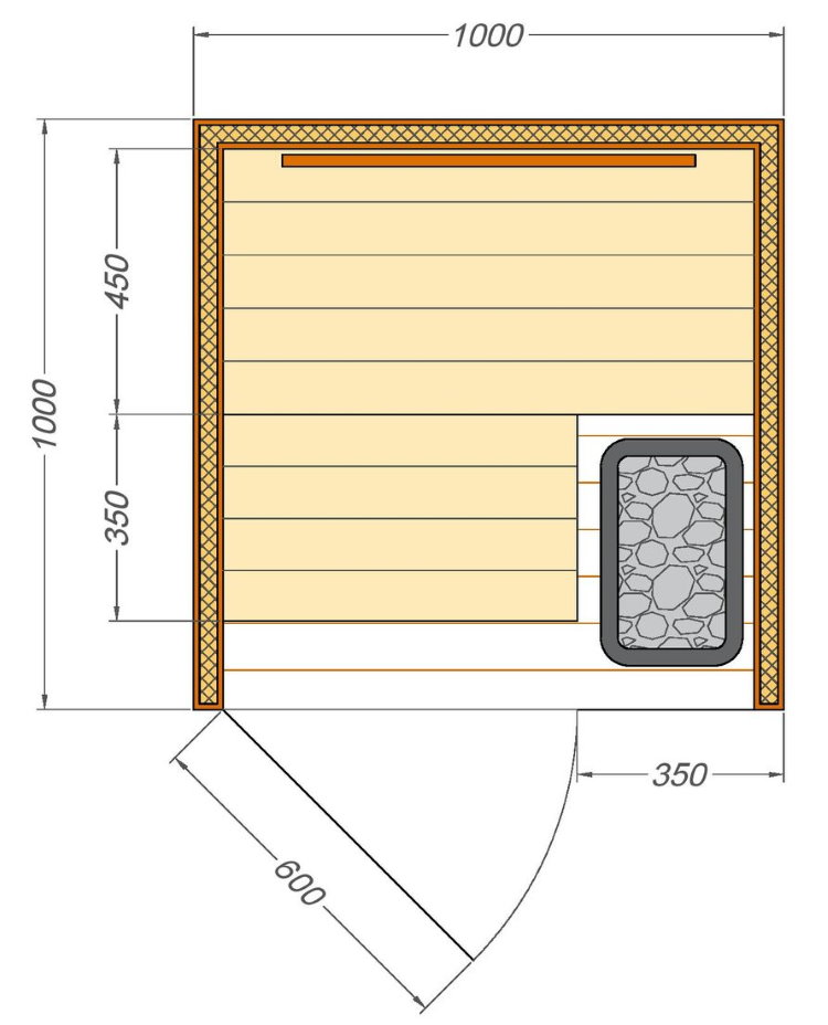 Tegning av badstue for plassering på balkongen til leiligheten