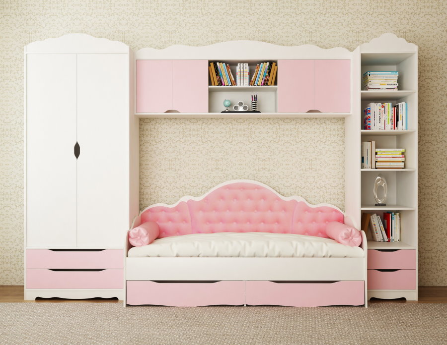 Stena s posteľou pre dievčenské izby