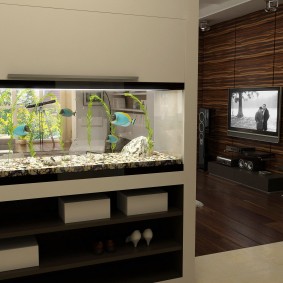 Verdeling met een aquarium in een landhuis