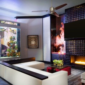 Ontwerp van een moderne woonkamer met een scheidingsaquarium