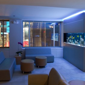 Decoratieve verlichting van een scheidingswand met een aquarium