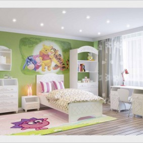 Papel de parede verde no quarto de uma criança