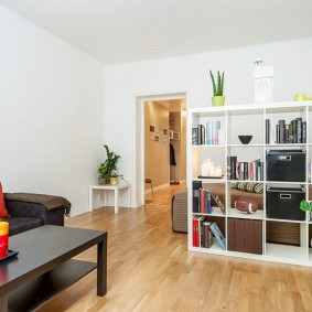 Wooden floor in studio apartment