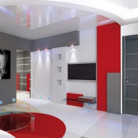 Červená farba v dizajne interiéru obývacej izby