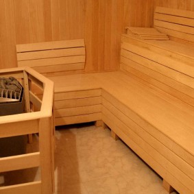 The interior of the steam room for three people