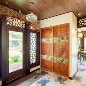 Wooden doors on a built-in closet