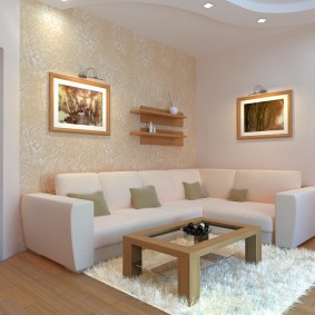 Béžová tapeta v interiéri obývacej izby