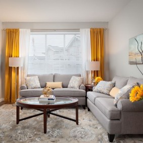 Bright curtains in a bright living room