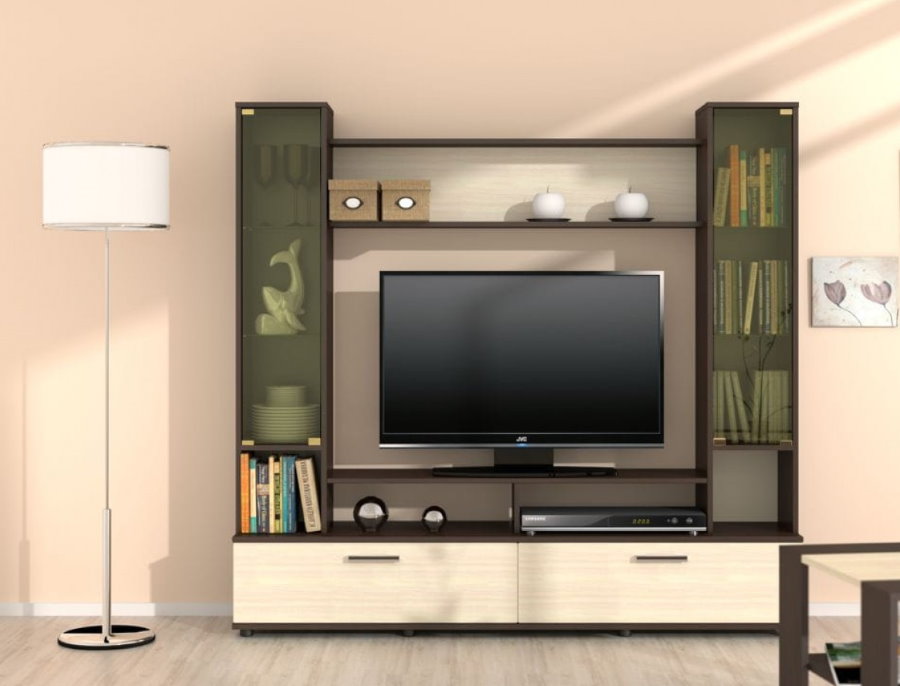 Kompakt vägg med en TV i vardagsrummet