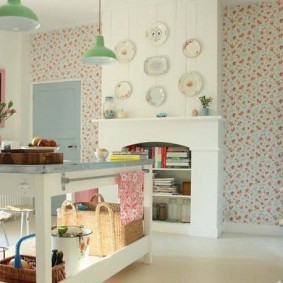 papel de parede para uma pequena cozinha idéias de design