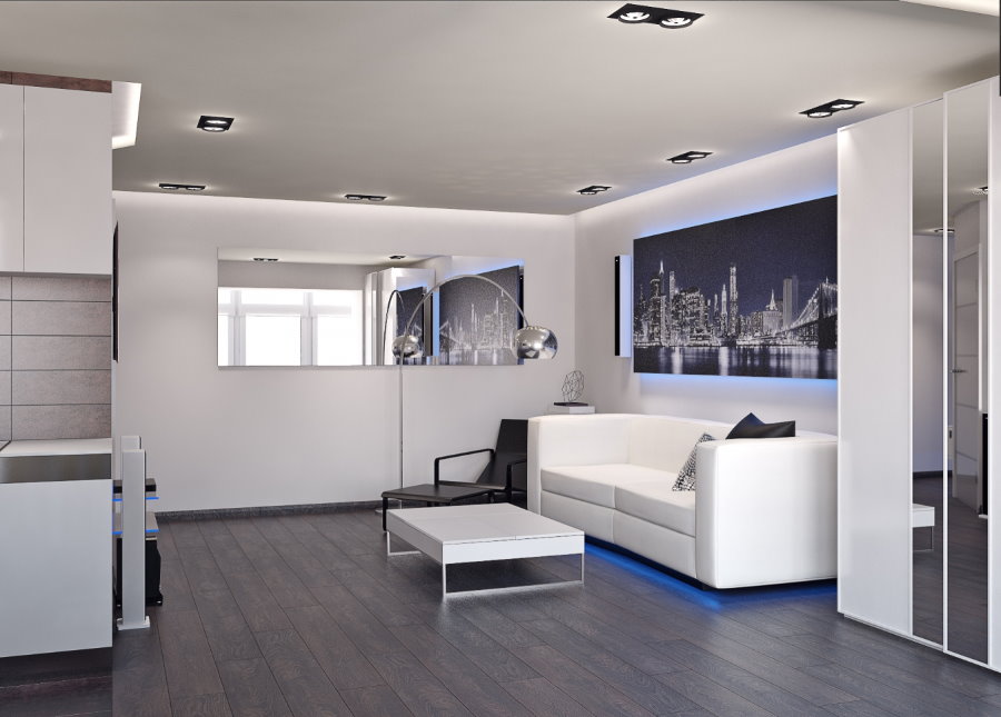 Living area ng isang high-tech studio apartment