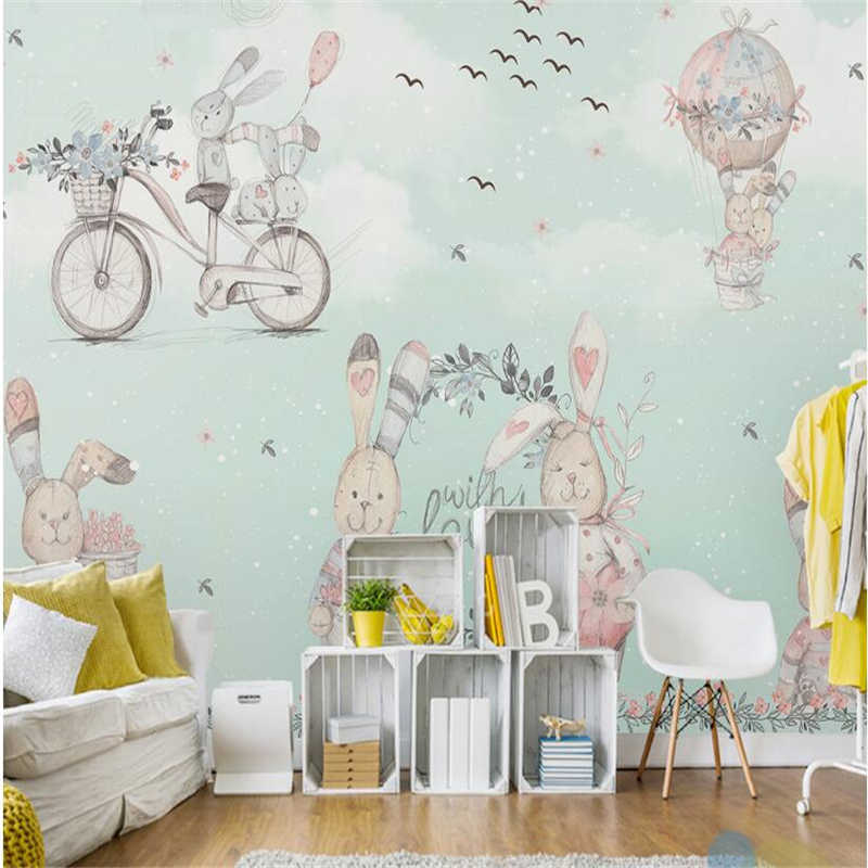 Papel de parede infantil com coelhinhos e balões