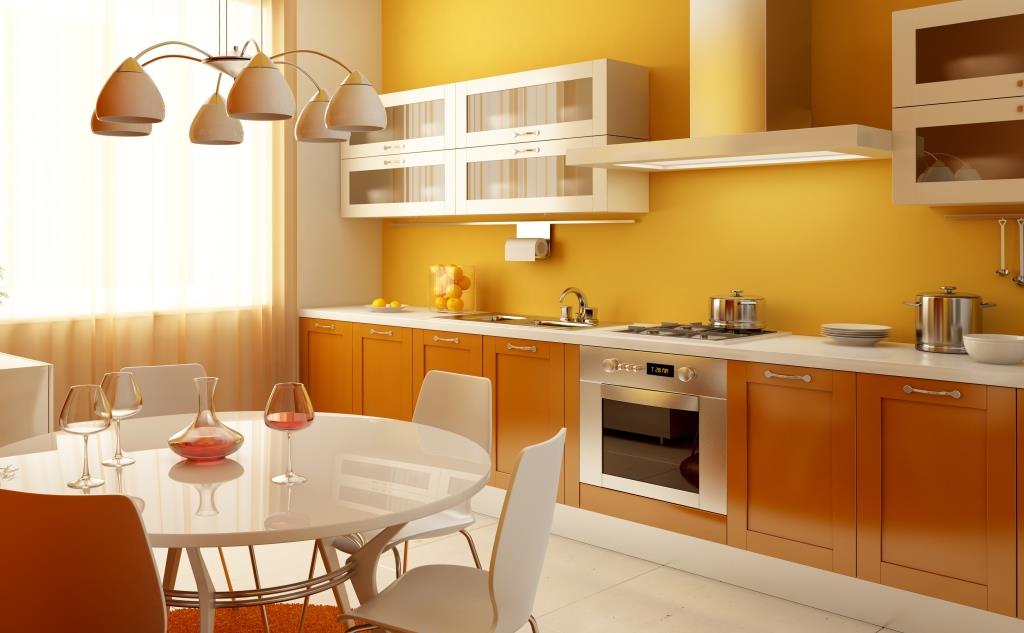 papel de parede laranja na cozinha