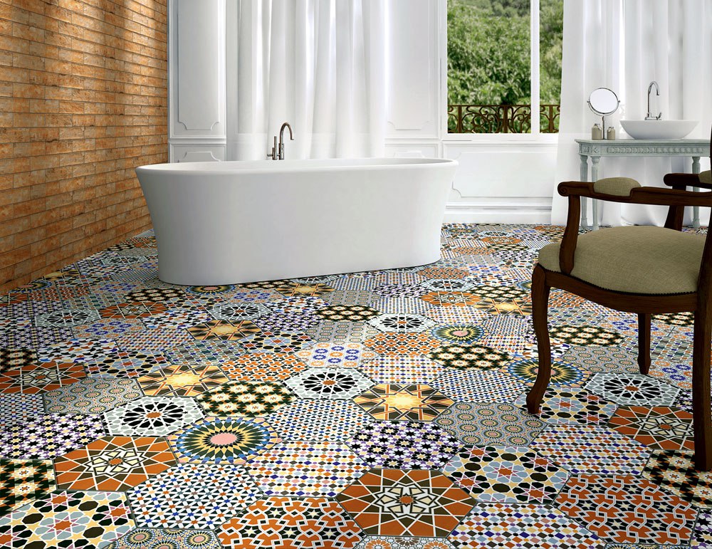 azulejos en el piso en el baño