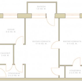 Schema unui Hrushchev cu 2 camere tipice