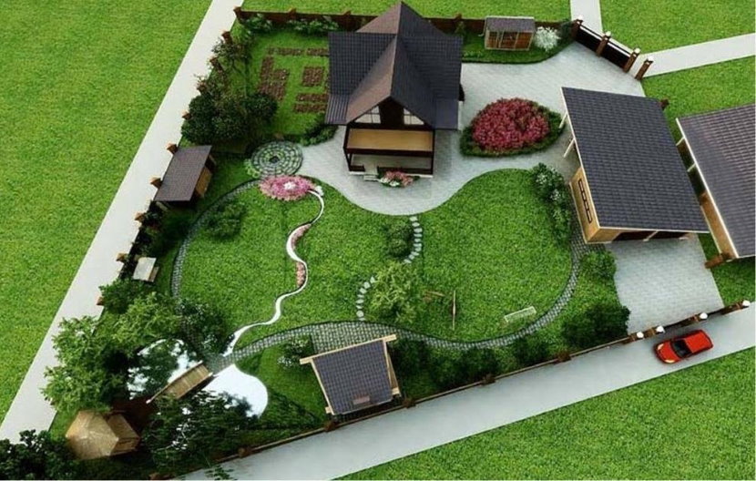 Design project of a 10 hectare plot with a house in the background
