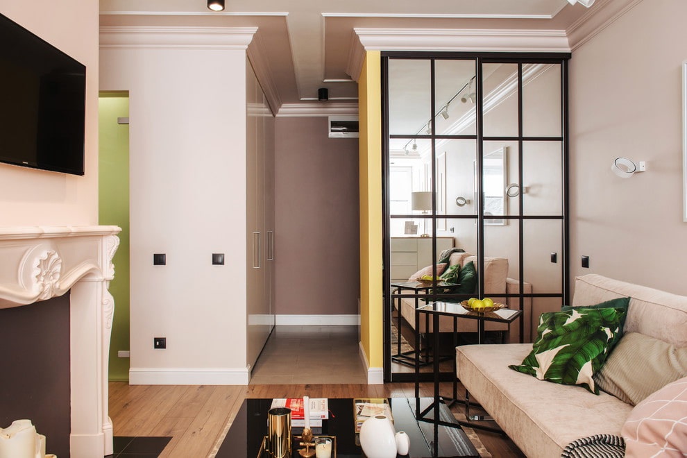 Mirror doors on a fitted wardrobe in the living room